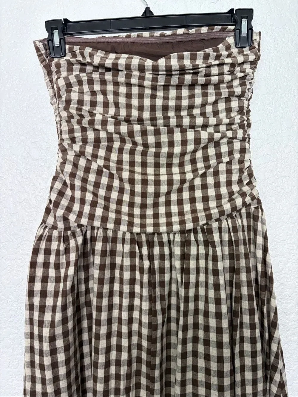 Peppermayo Carmel Strapless Maxi Dress in Brown Gingham Size 4
